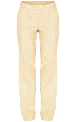 Premium Mustard Washed Faux Leather Pintuck Detail Straight Leg Pants
