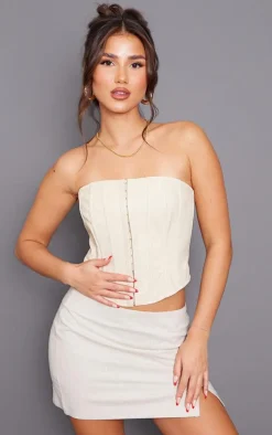 Premium Oatmeal Linen Look Split Mini Skirt