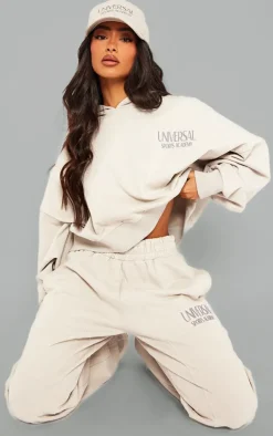 Premium Petite Grey Tonal Print Panelled Boxy Hoodie