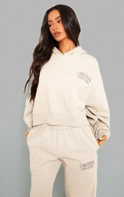 Premium Petite Grey Tonal Print Panelled Boxy Hoodie