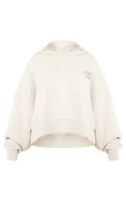 Premium Petite Grey Tonal Print Panelled Boxy Hoodie