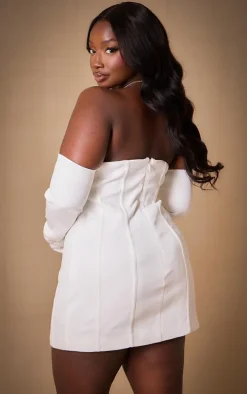 Premium Plus White Bardot Boning Detail Bodycon Dress