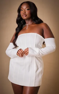 Premium Plus White Bardot Boning Detail Bodycon Dress