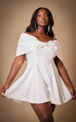 Premium Plus White Satin Extreme Bow Detail Romper