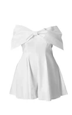 Premium Plus White Satin Extreme Bow Detail Romper
