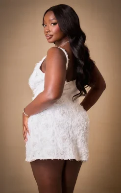 Premium Plus White Sequin Embroidered Cowl Neck Shift Dress