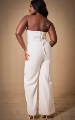 Premium Plus White Woven Bandeau Wide Leg Jumpsuit