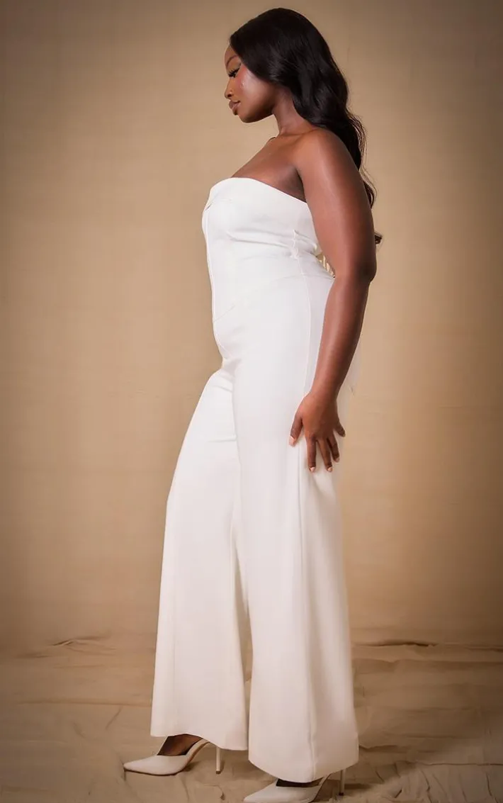 Premium Plus White Woven Bandeau Wide Leg Jumpsuit
