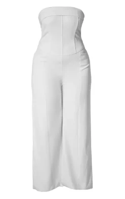 Premium Plus White Woven Bandeau Wide Leg Jumpsuit