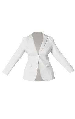 Premium Plus White Woven Fitted Blazer