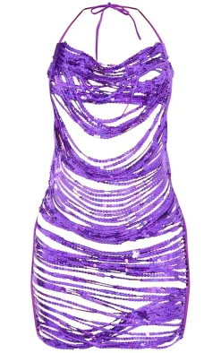 Premium Purple Strappy Sequin Bodycon Dress