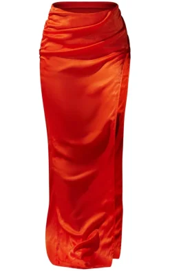 Premium Red Extreme Split Satin Maxi Skirt