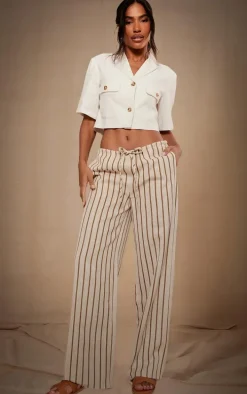 Premium Stone Stripe Linen Drawstring Straight Leg Pant