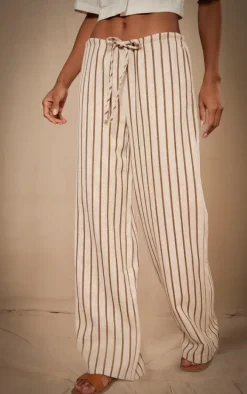 Premium Stone Stripe Linen Drawstring Straight Leg Pant