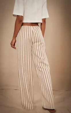 Premium Stone Stripe Linen Drawstring Straight Leg Pant