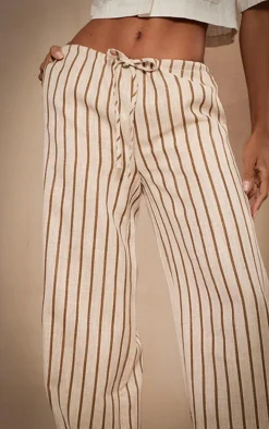 Premium Stone Stripe Linen Drawstring Straight Leg Pant