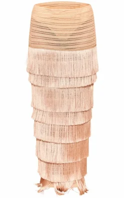 Premium Stone Textured Tassel Trimmed Maxi Skirt
