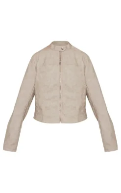 Premium Stone Washed Faux Leather Oversized Seam Detail Jacket