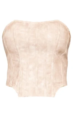 Premium Stone Washed Faux Leather Cargo Bandeau Corset