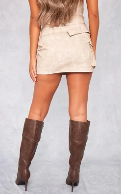 Premium Stone Washed Faux Leather Cargo Micro Mini Skirt