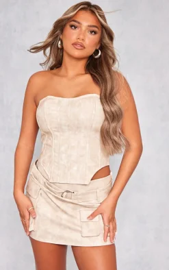 Premium Stone Washed Faux Leather Cargo Micro Mini Skirt