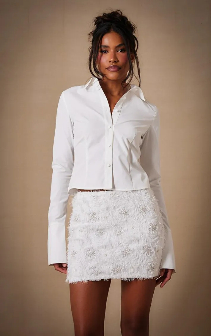 Premium White Embroided Detail Eyelash Mini Skirt