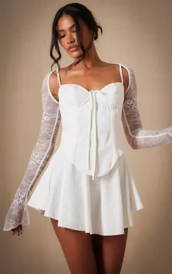 Premium White Lace Long Sleeve Cup Detail Dress