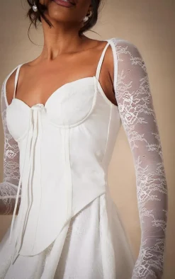 Premium White Lace Long Sleeve Cup Detail Dress