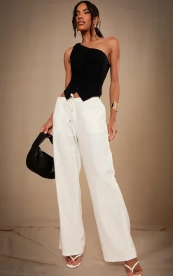 Premium White Linen Drawstring Straight Leg Pants