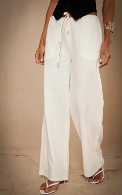Premium White Linen Drawstring Straight Leg Pants