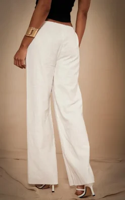 Premium White Linen Drawstring Straight Leg Pants