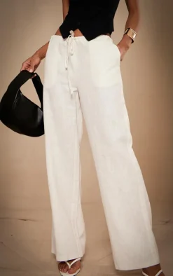 Premium White Linen Drawstring Straight Leg Pants