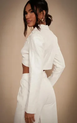 Premium White Linen Look Cropped Blazer