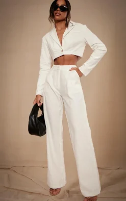 Premium White Linen Look Cropped Blazer