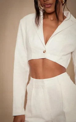 Premium White Linen Look Cropped Blazer