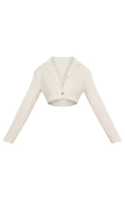 Premium White Linen Look Cropped Blazer