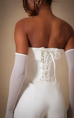 Premium White Woven Bandeau Wide Leg Jumpsuit