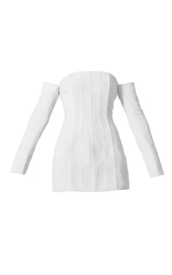 Premium White Woven Bandeau Boned Mini Dress
