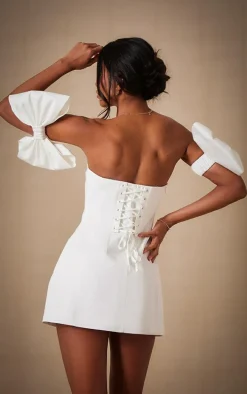 Premium White Woven Boned Bandeau Detail Shift Dress