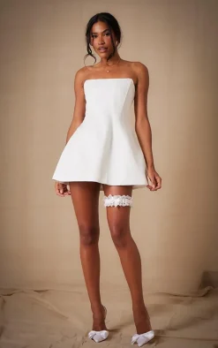 Premium White Woven Boned Bandeau Detail Shift Dress