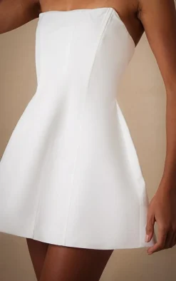 Premium White Woven Boned Bandeau Detail Shift Dress