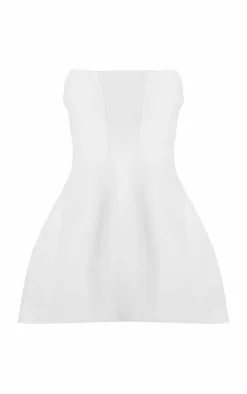 Premium White Woven Boned Bandeau Detail Shift Dress