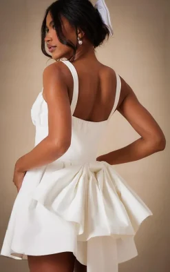 Premium White Woven Bow Detail Mini Dress