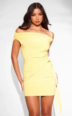 Premium Yellow Double Layer Asymmetrical Twist Detail Top
