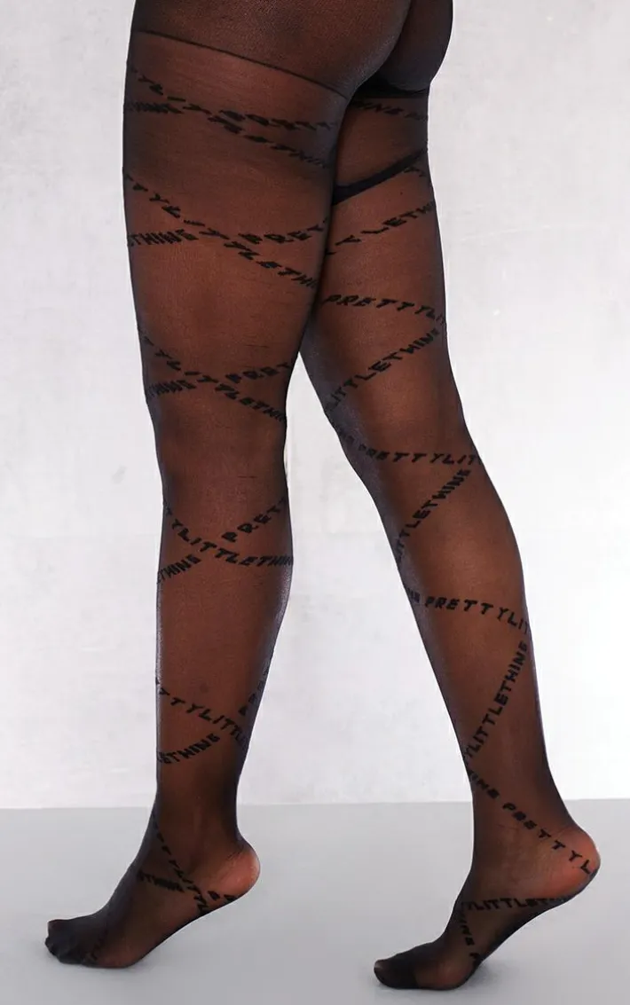 PRETTY LITTLE THING Black Flock Tights