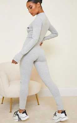 PRETTYLITTETHING Grey Marl Embroidered Zip Front Catsuit