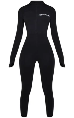 PRETTYLITTETHING Tall Black Embroidered Zip Front Jumpsuit