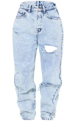 PRETTYLITTLETHING Acid Blue Wash Open Knee Boyfriend Jeans