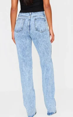 PRETTYLITTLETHING Acid Wash Ripped Long Leg Straight Jeans