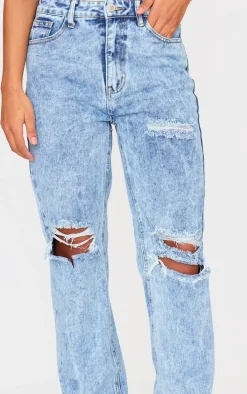 PRETTYLITTLETHING Acid Wash Ripped Long Leg Straight Jeans